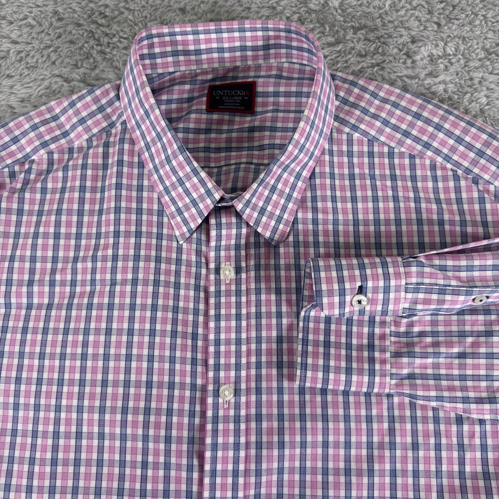 UNTUCKit Mens XXL Long Sleeve Wrinkle Free Button Down‎ Shirt Pink Blue Check